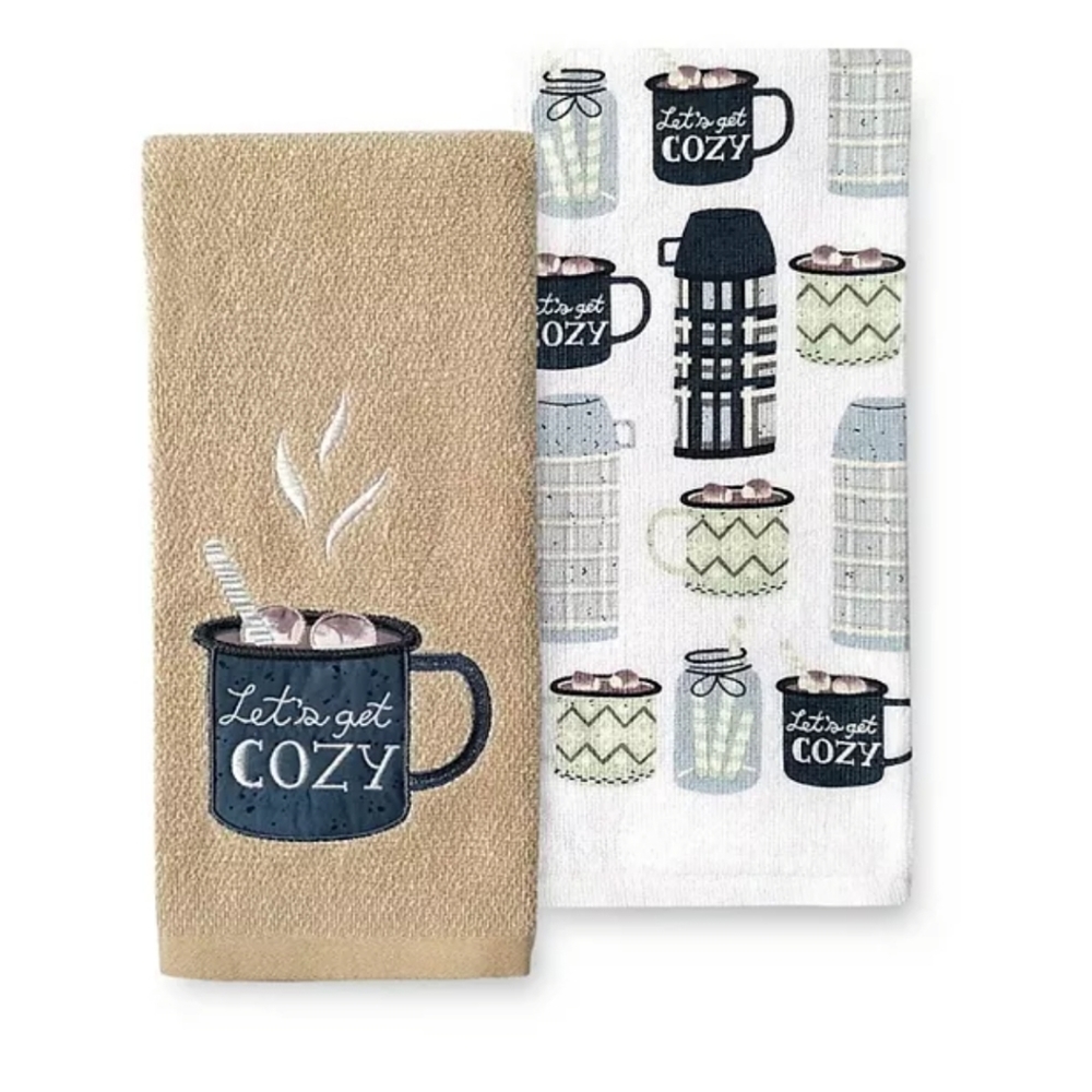 Farmhouse Charm Cup of Cozy Mug Winter Kitchen Towels Set BNWT RETIRED 1 Left!